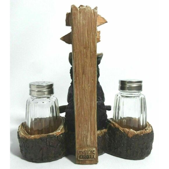 Hunter Black Bear Salt and Pepper Glass Shaker Metal Top Stoneware Holder NIB - Picture 2 of 2